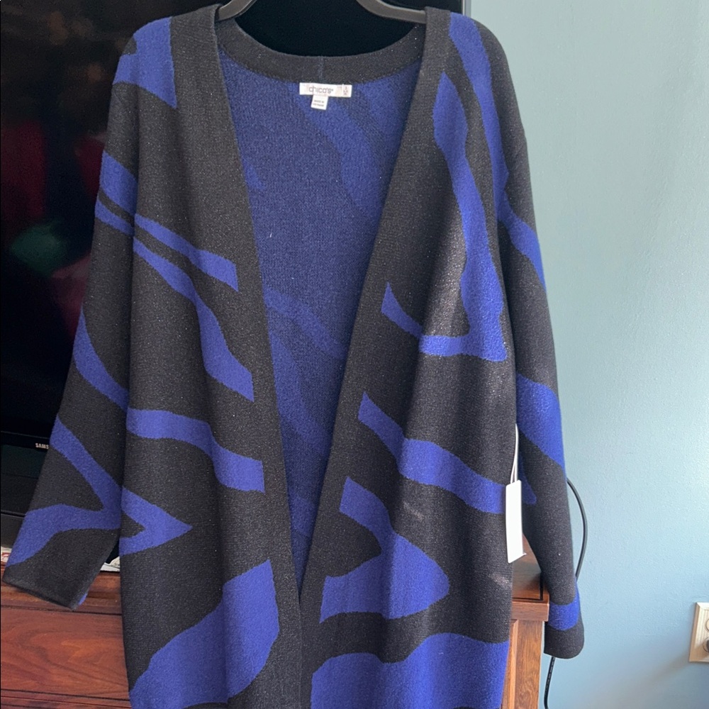 Chico's NWT- Black and Blue Open-Front Cardigan- Size XL - Picture 4 of 5